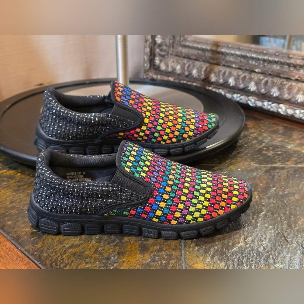 Corkys Featherlite "Double Up" Multi-Colored Woven Slip-On Shoes.  Sz 9 (WMN'S) - Picture 3 of 6